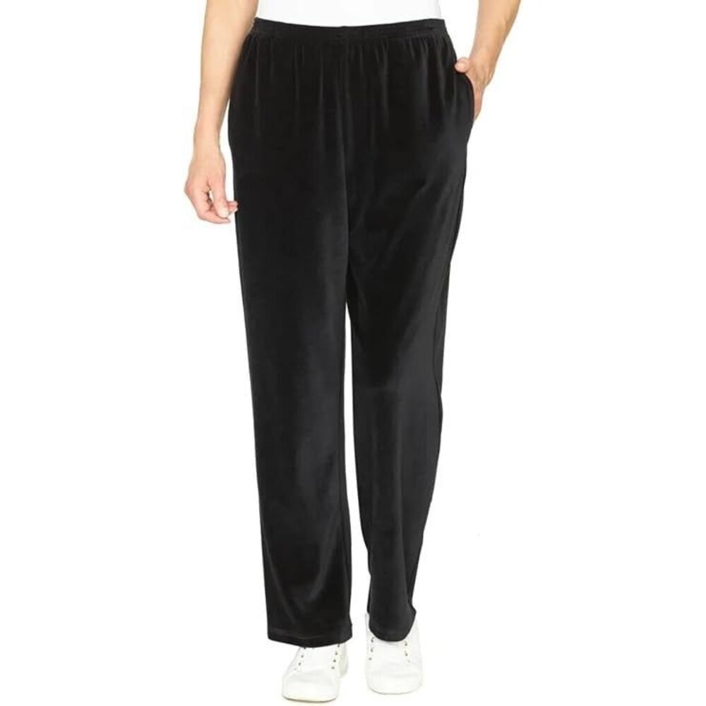Alfred Dunner Precious Jewels Velour Straight Pants - Black - Size 2X (20W-22W)